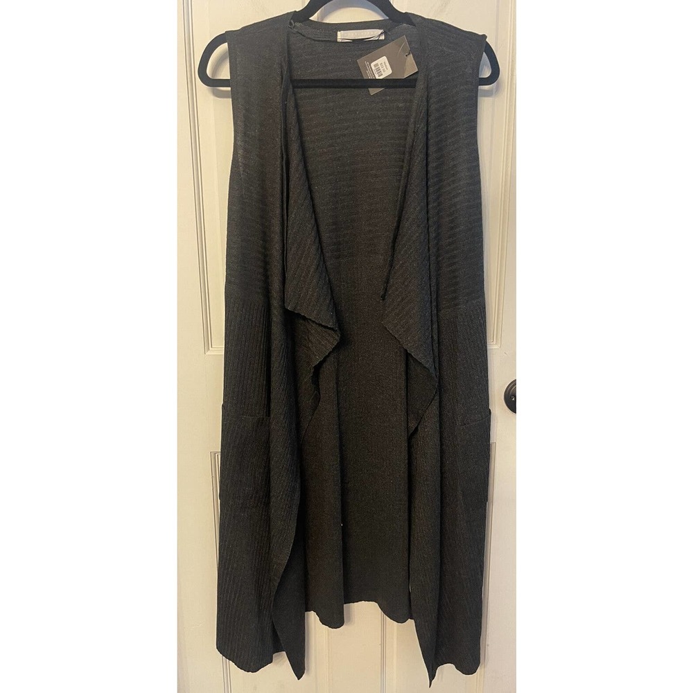 Double Zero Gray open front sleeveless long duster jacket women’s Medium NEW